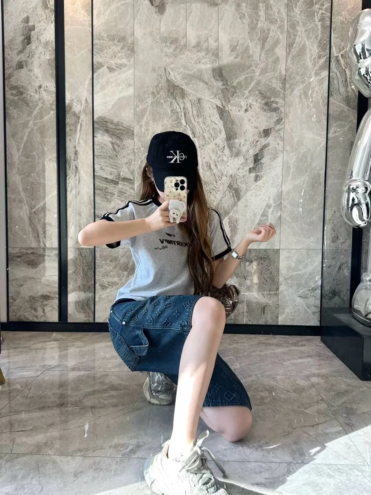 Louis Vuitton/Louis Vuitton 25ss presbyopic embossed denim shorts